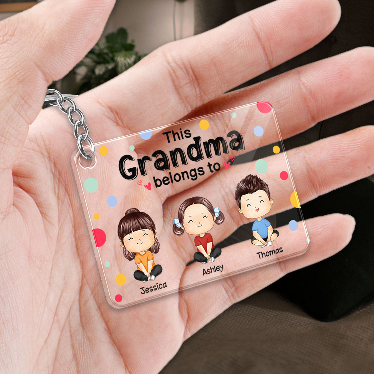 Polka Dot Pattern This Grandma Mom Dad Grandpa Belongs To Doll Kids Watercolor Styles Sitting Personalized Acrylic Keychain