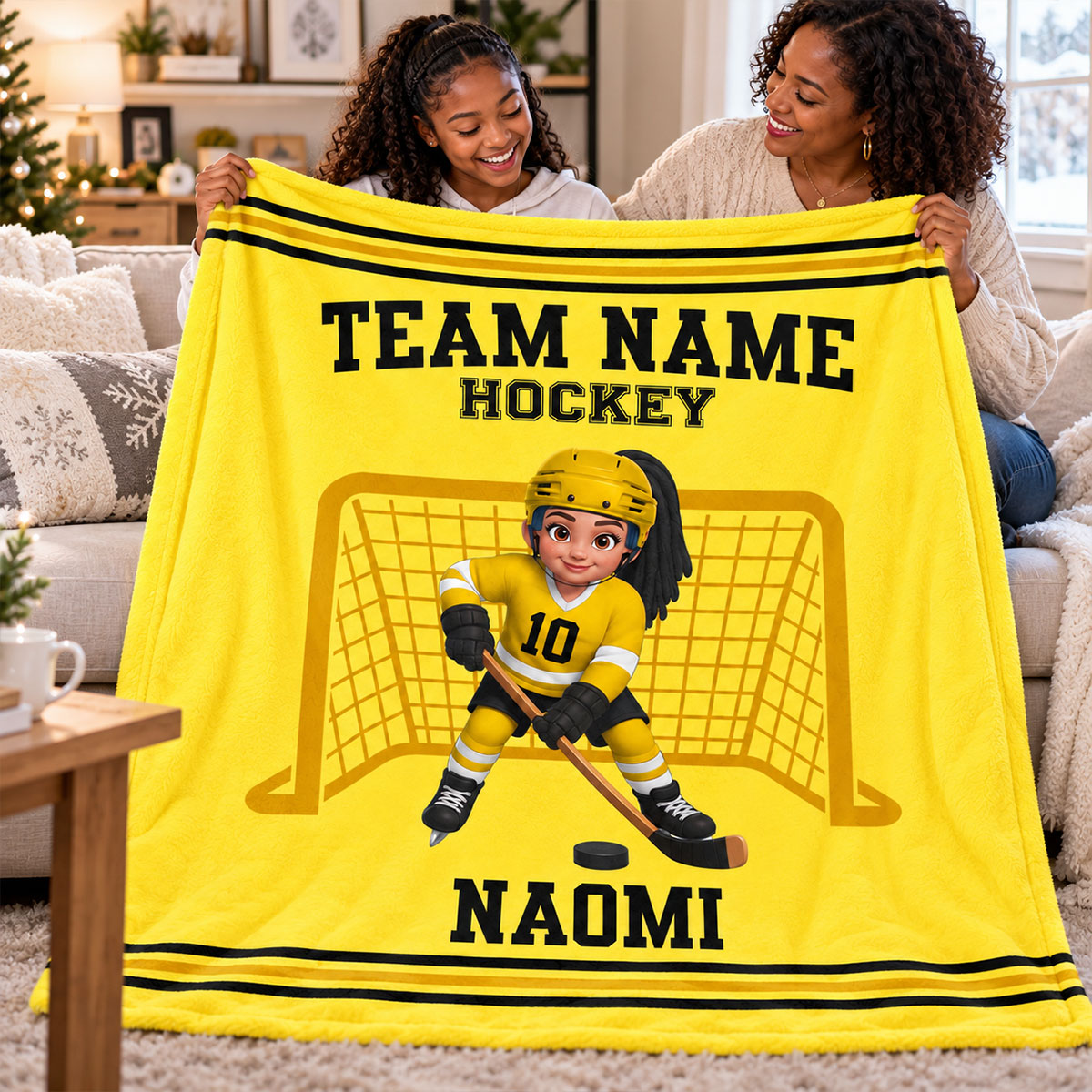Hockey Boy Girl Custom Name And Team Name - Personalized Fleece Blanket - Christmas Gift For Hockey Players, Grandson, Son, Granddaughter, Daughter