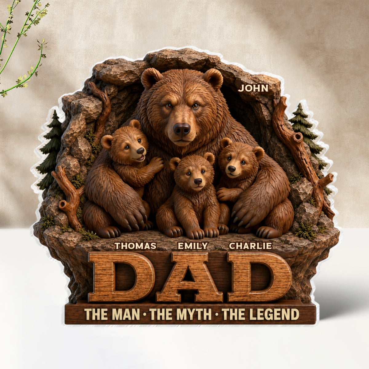 Papa Bear Dad The Man The Myth The Legend - Personalized Acrylic Block Plaque - Cool Father's Day Gift For Dad