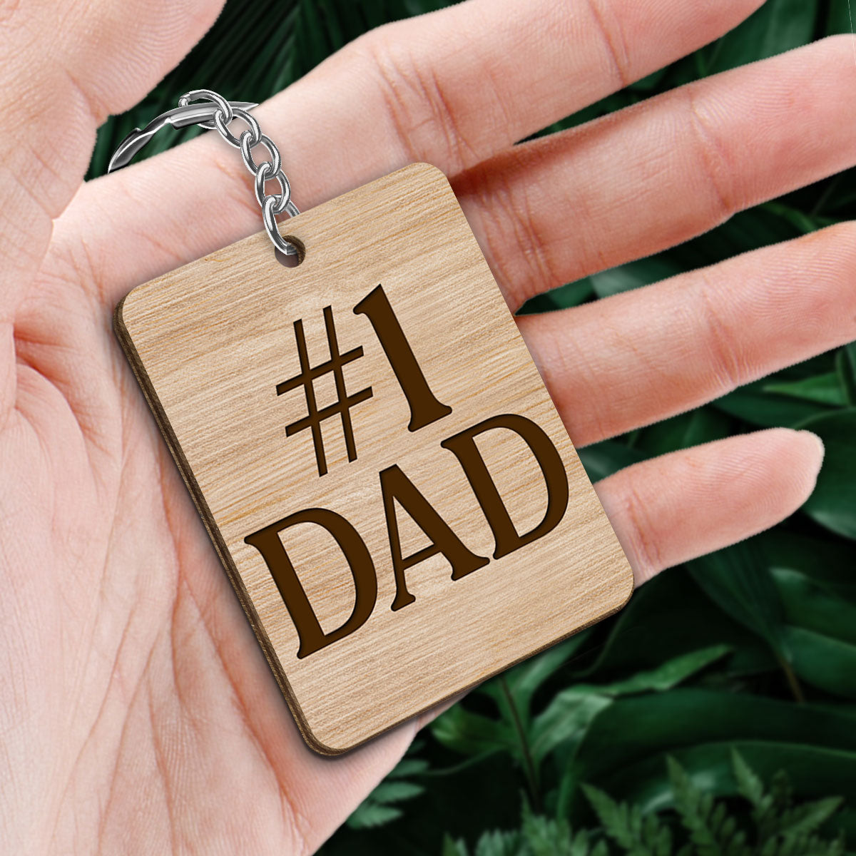 Dad Grandpa Holding Kids Back View Personalized Wooden Keychain