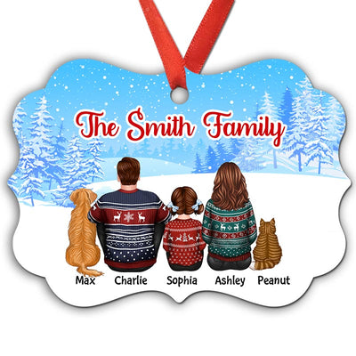 Back View Family Dad Mom Kids Dogs Cats Personalized Christmas Ornament