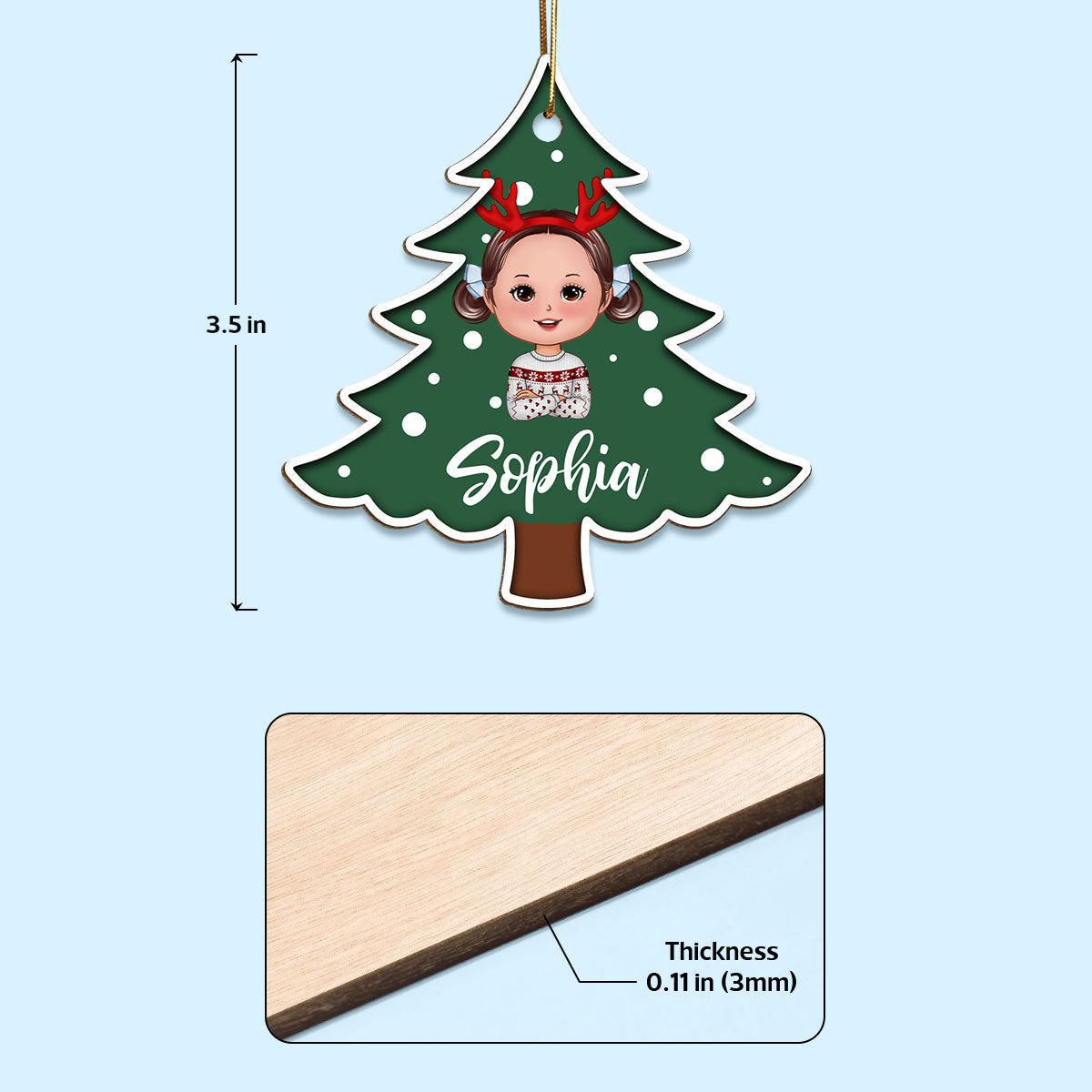 Polka Dot Pattern Christmas Tree Custom Character Family Member Gift For Kids Adult Personalized Wooden Ornament