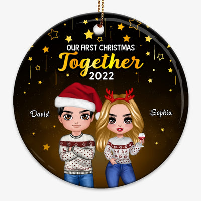 Doll Couple Golden Christmas Personalized Circle Ornament