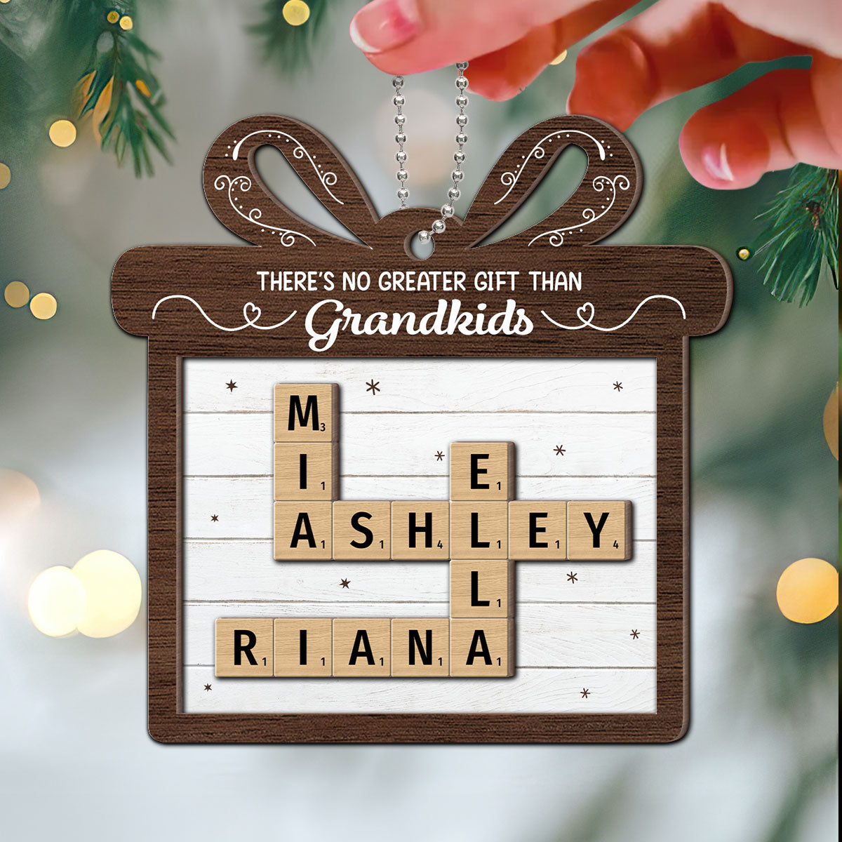 There's No Greater Gift Than Grandkids Crossword Art Puzzle Personalized 2-Layer Wooden Ornament, Christmas Gift For Grandma, For Mom