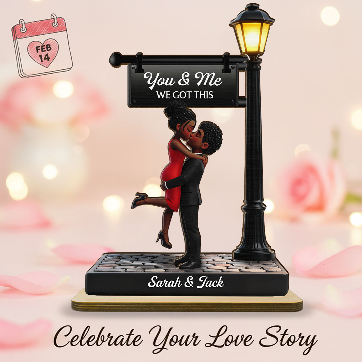 Eternal Love Love Under The Light - Personalized 2-Layered Wooden Plaque - Heartfelt Valentine's Day Gift For Couple, For Him, For Her