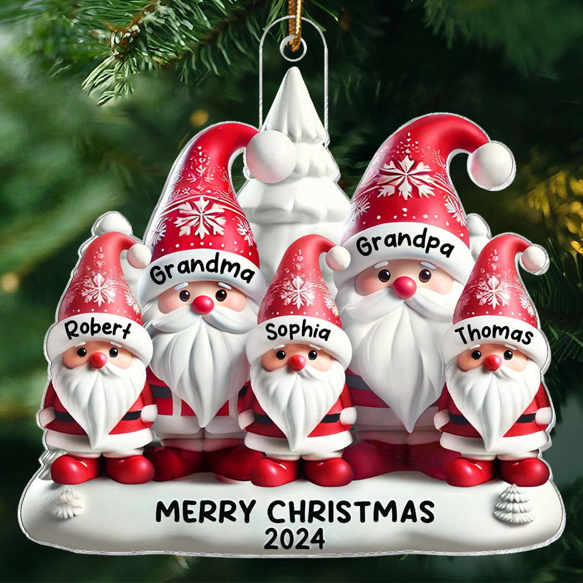 3D Effect Cute Gnome Grandparents Family Christmas Decor Personalized Acrylic Flat Ornament