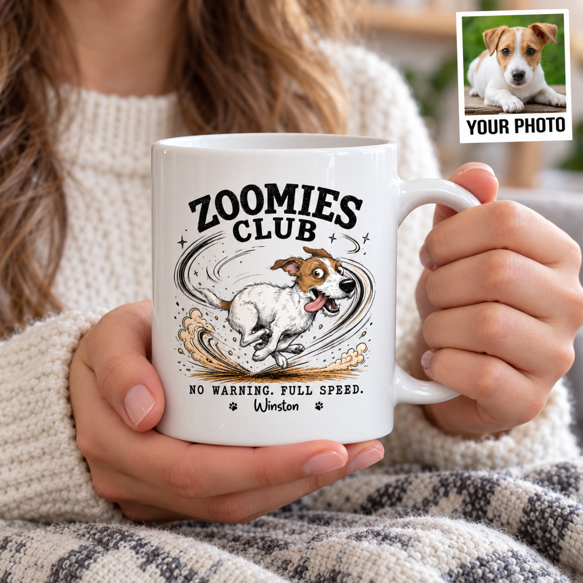 Zoomies Club Official Member Quirky Dog Portrait From Your Custom Pet Photo - Personalized Mug - Funny Gift For Dog Cat Lover
