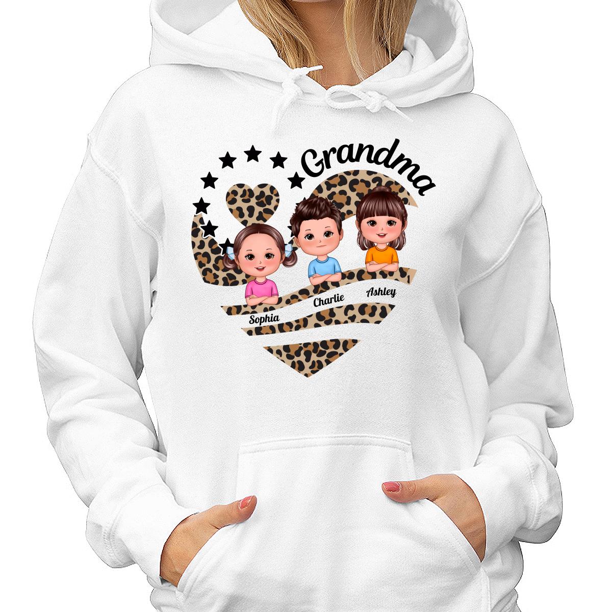 Grandma Mom Leopard Heart Doll Kids Personalized Shirt