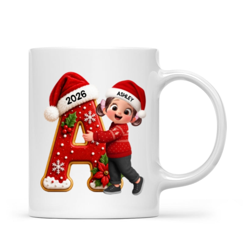 Joyful Christmas Letter Hug - Personalized Mug - Gift For Boys, Girls, Grandkids
