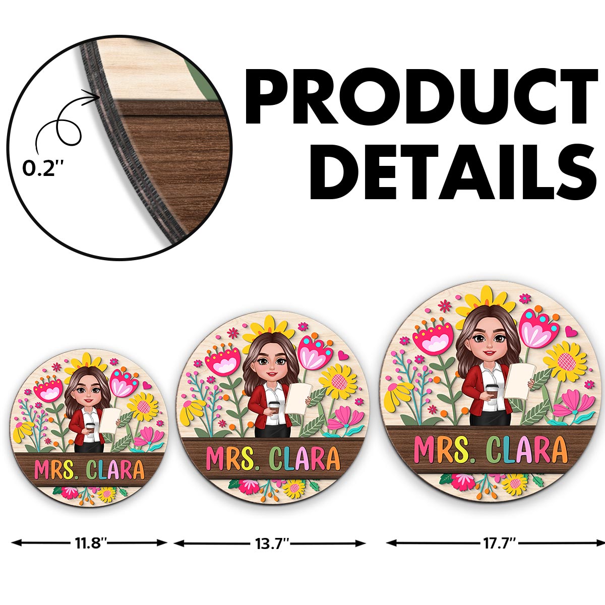 Teacher Flower Pattern Personalized Wood Sign| Back To School Gift For Teachers, Classroom Decoration