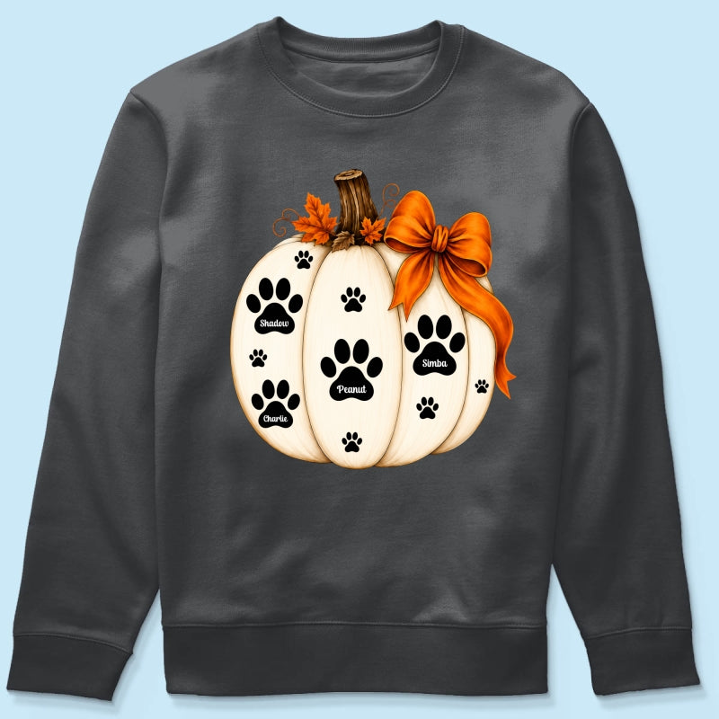 Pumpkin Paw Prints With Pet Names - Personalized Shirt - Cute Fall Gift For Dog Cat Lovers