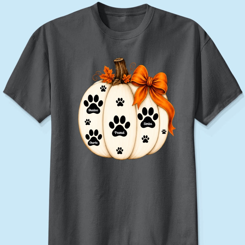 Pumpkin Paw Prints With Pet Names - Personalized Shirt - Cute Fall Gift For Dog Cat Lovers