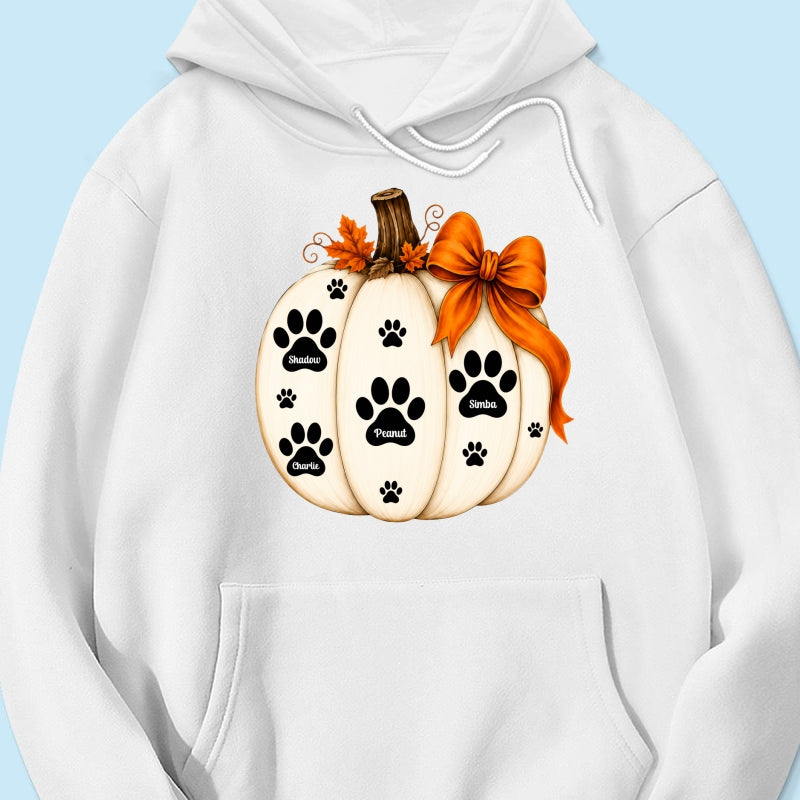 Pumpkin Paw Prints With Pet Names - Personalized Shirt - Cute Fall Gift For Dog Cat Lovers