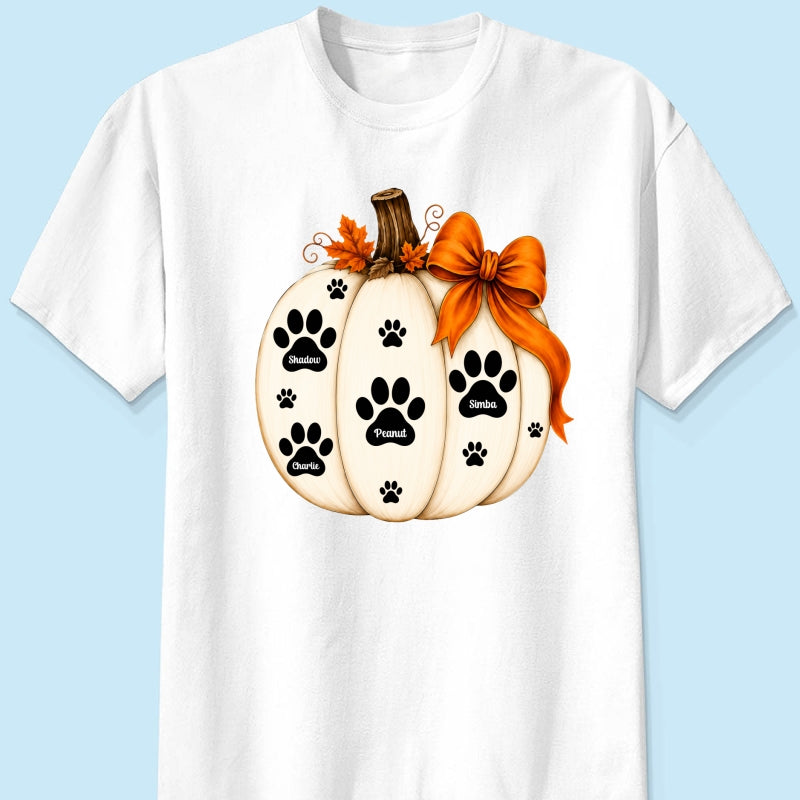 Pumpkin Paw Prints With Pet Names - Personalized Shirt - Cute Fall Gift For Dog Cat Lovers