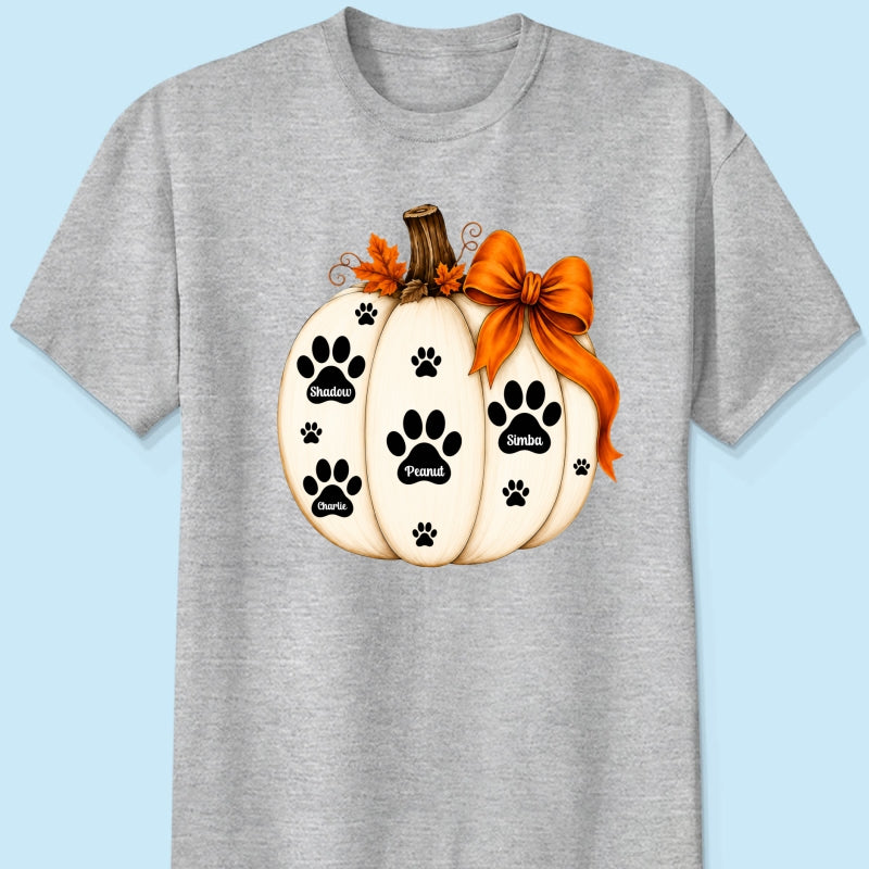 Pumpkin Paw Prints With Pet Names - Personalized Shirt - Cute Fall Gift For Dog Cat Lovers