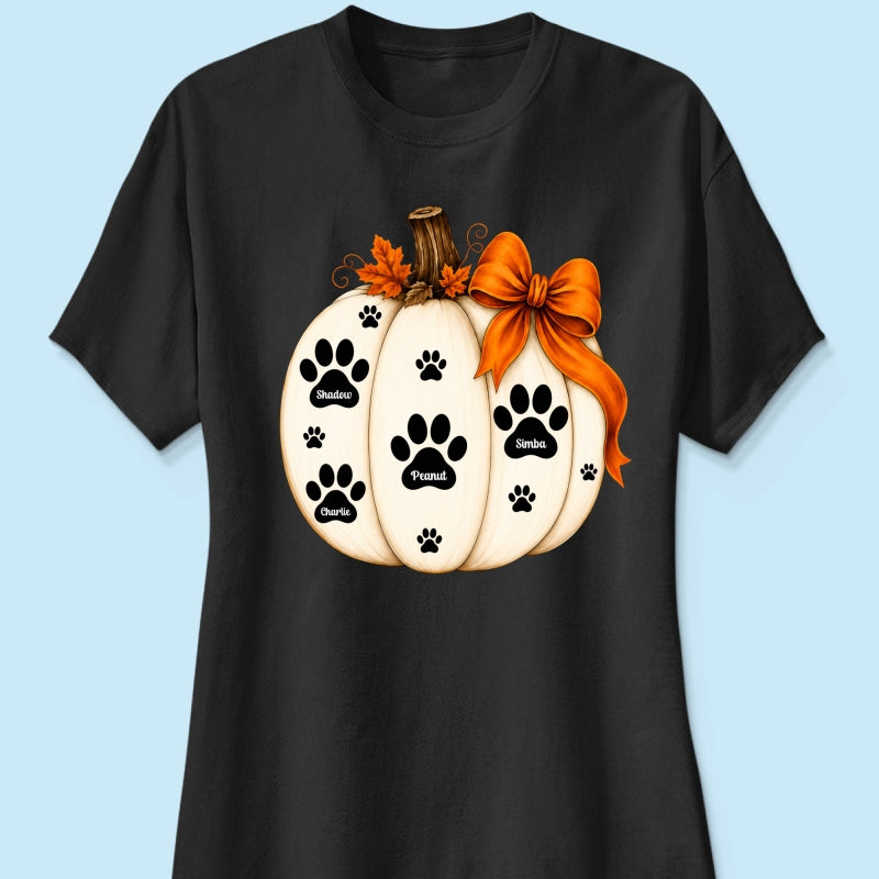 Pumpkin Paw Prints With Pet Names - Personalized Shirt - Cute Fall Gift For Dog Cat Lovers