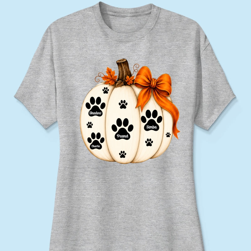 Pumpkin Paw Prints With Pet Names - Personalized Shirt - Cute Fall Gift For Dog Cat Lovers