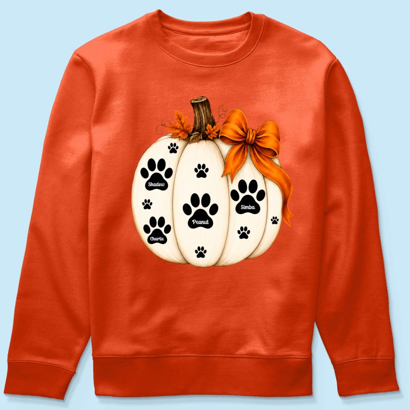 Pumpkin Paw Prints With Pet Names - Personalized Shirt - Cute Fall Gift For Dog Cat Lovers