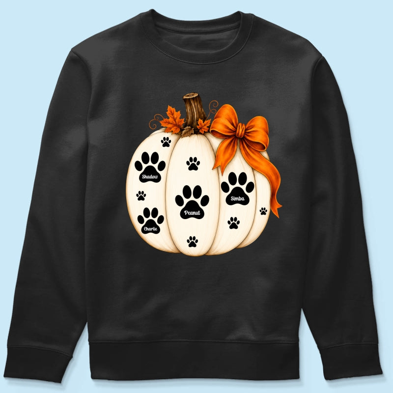 Pumpkin Paw Prints With Pet Names - Personalized Shirt - Cute Fall Gift For Dog Cat Lovers