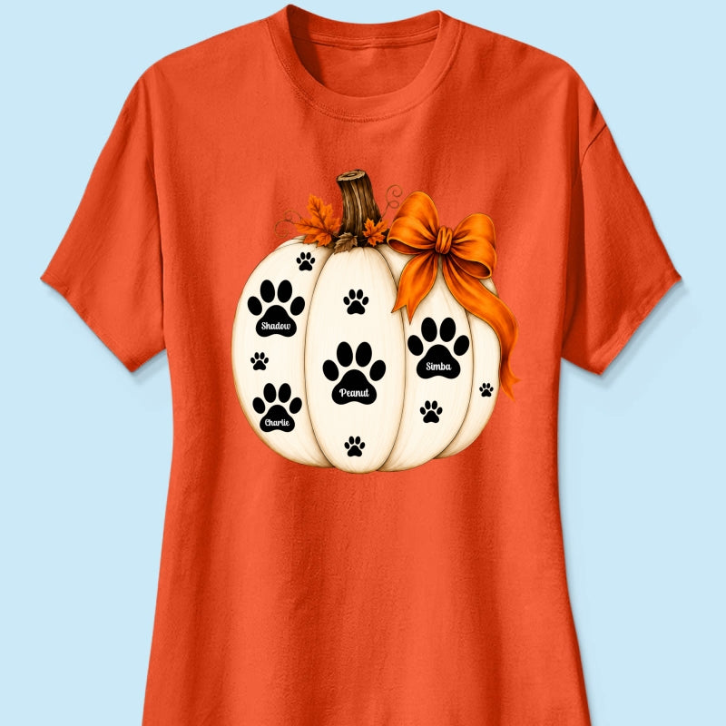 Pumpkin Paw Prints With Pet Names - Personalized Shirt - Cute Fall Gift For Dog Cat Lovers
