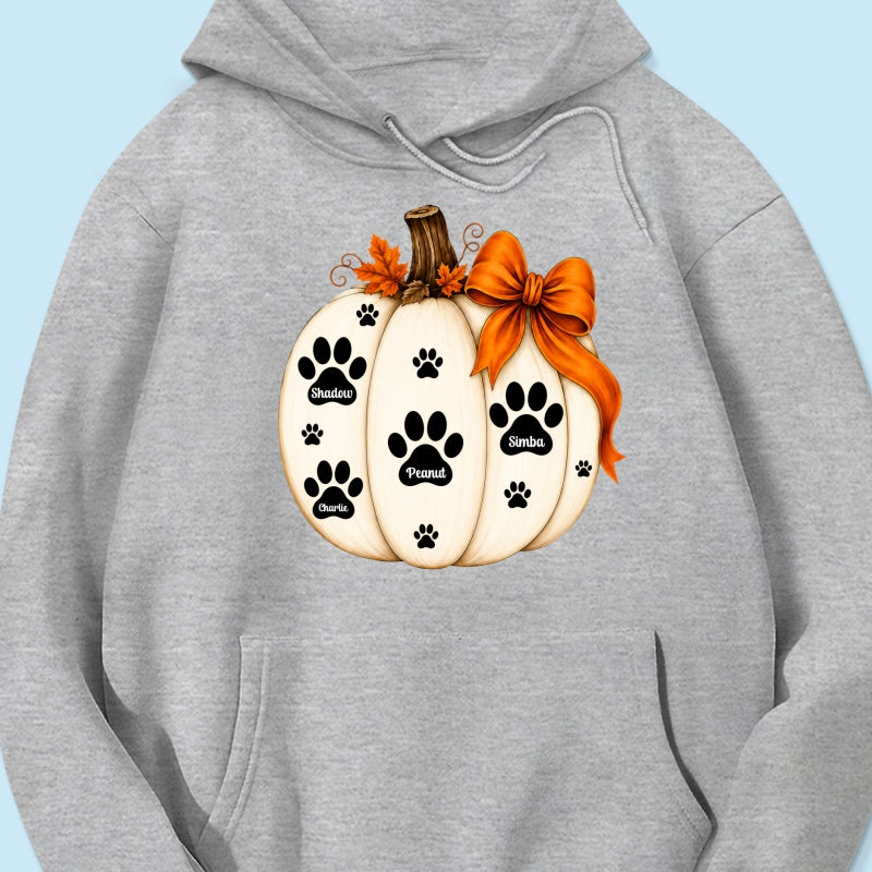 Pumpkin Paw Prints With Pet Names - Personalized Shirt - Cute Fall Gift For Dog Cat Lovers