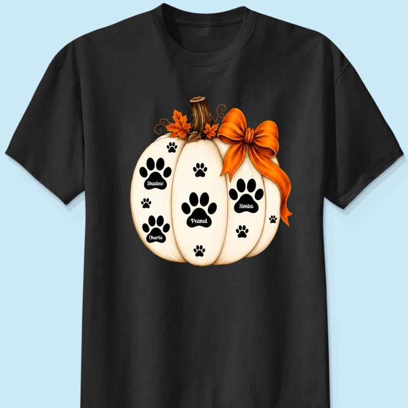 Pumpkin Paw Prints With Pet Names - Personalized Shirt - Cute Fall Gift For Dog Cat Lovers