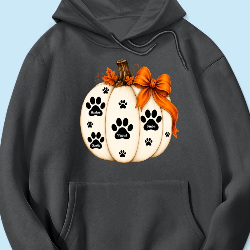 Pumpkin Paw Prints With Pet Names - Personalized Shirt - Cute Fall Gift For Dog Cat Lovers