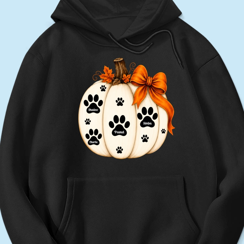 Pumpkin Paw Prints With Pet Names - Personalized Shirt - Cute Fall Gift For Dog Cat Lovers