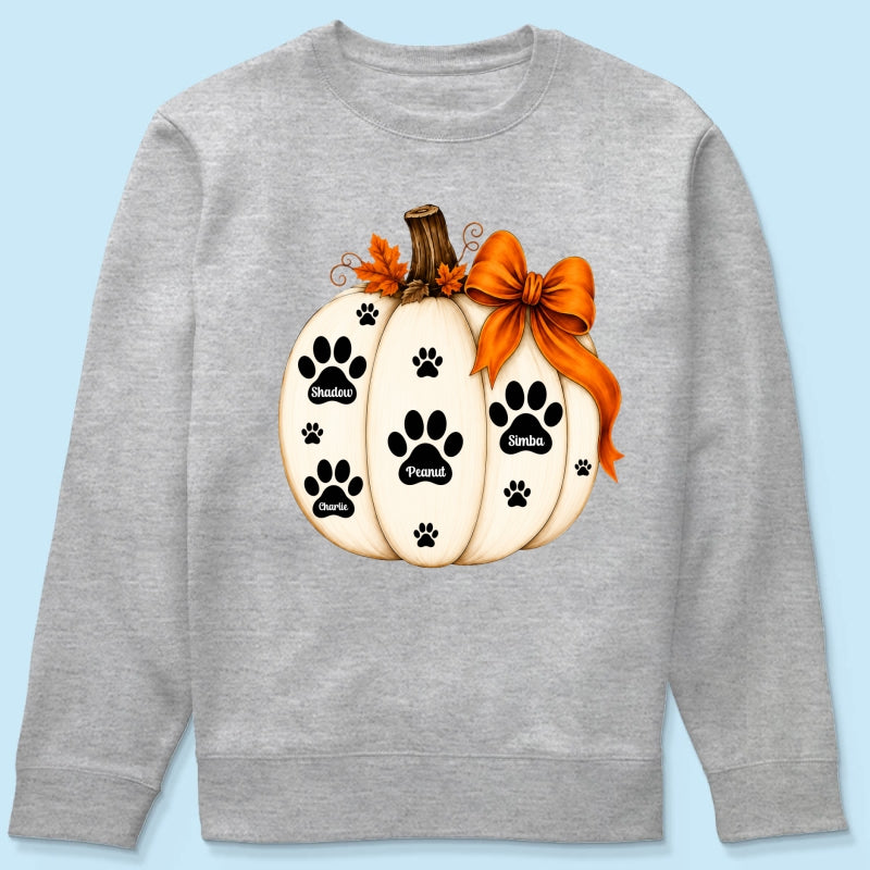 Pumpkin Paw Prints With Pet Names - Personalized Shirt - Cute Fall Gift For Dog Cat Lovers
