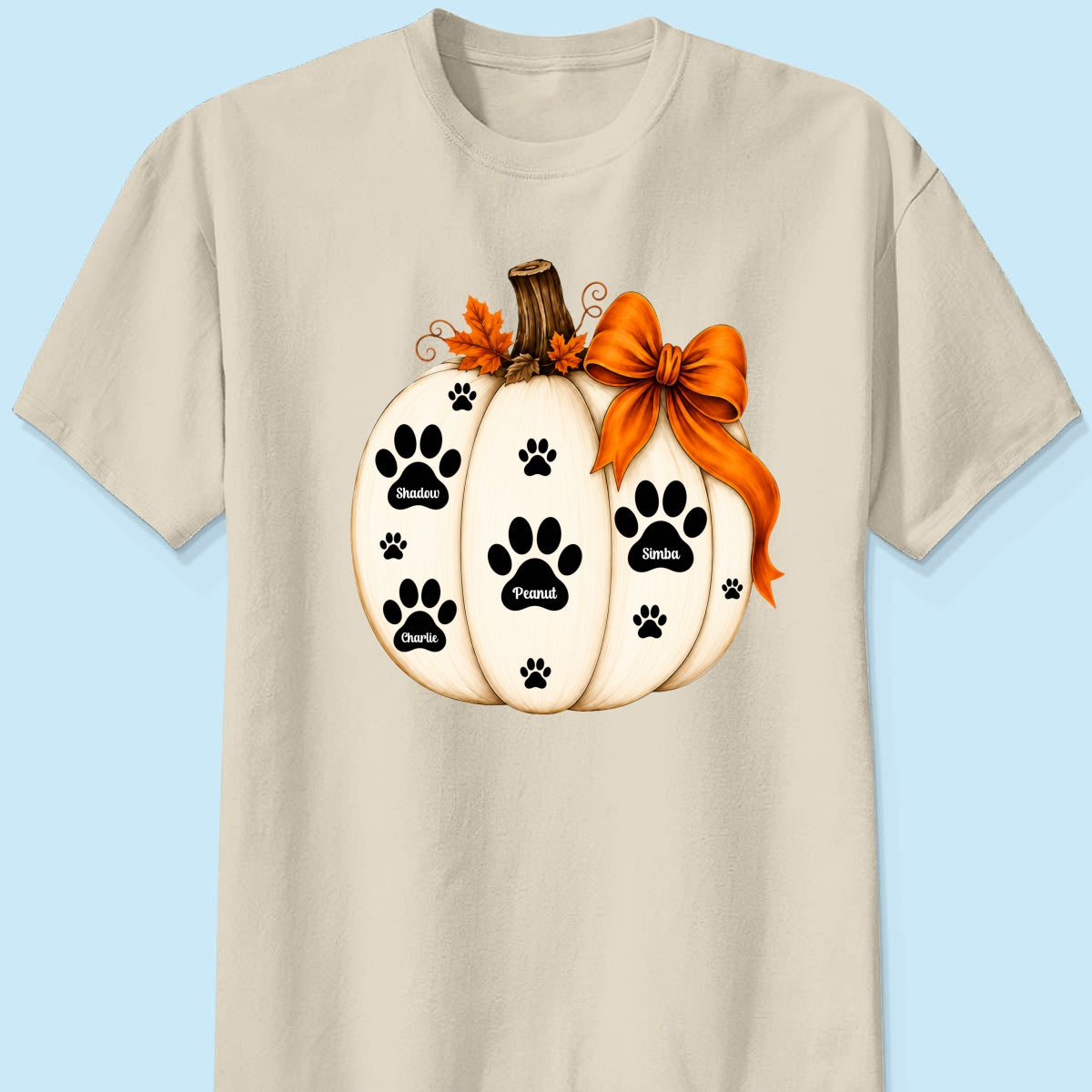 Pumpkin Paw Prints With Pet Names - Personalized Shirt - Cute Fall Gift For Dog Cat Lovers
