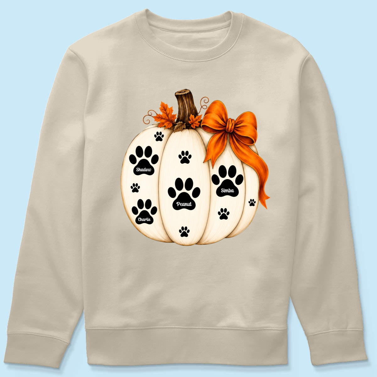 Pumpkin Paw Prints With Pet Names - Personalized Shirt - Cute Fall Gift For Dog Cat Lovers