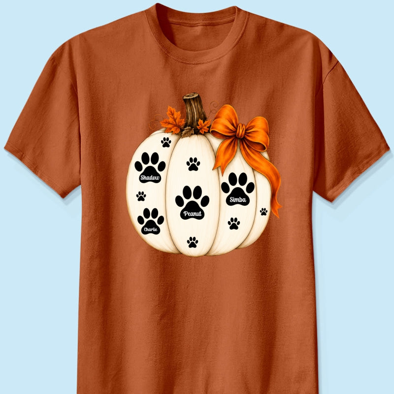 Pumpkin Paw Prints With Pet Names - Personalized Shirt - Cute Fall Gift For Dog Cat Lovers