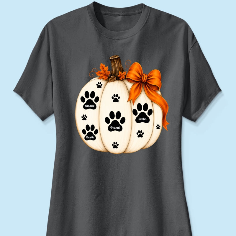 Pumpkin Paw Prints With Pet Names - Personalized Shirt - Cute Fall Gift For Dog Cat Lovers