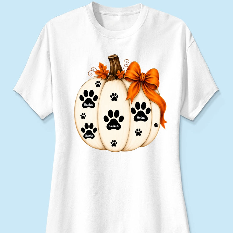 Pumpkin Paw Prints With Pet Names - Personalized Shirt - Cute Fall Gift For Dog Cat Lovers