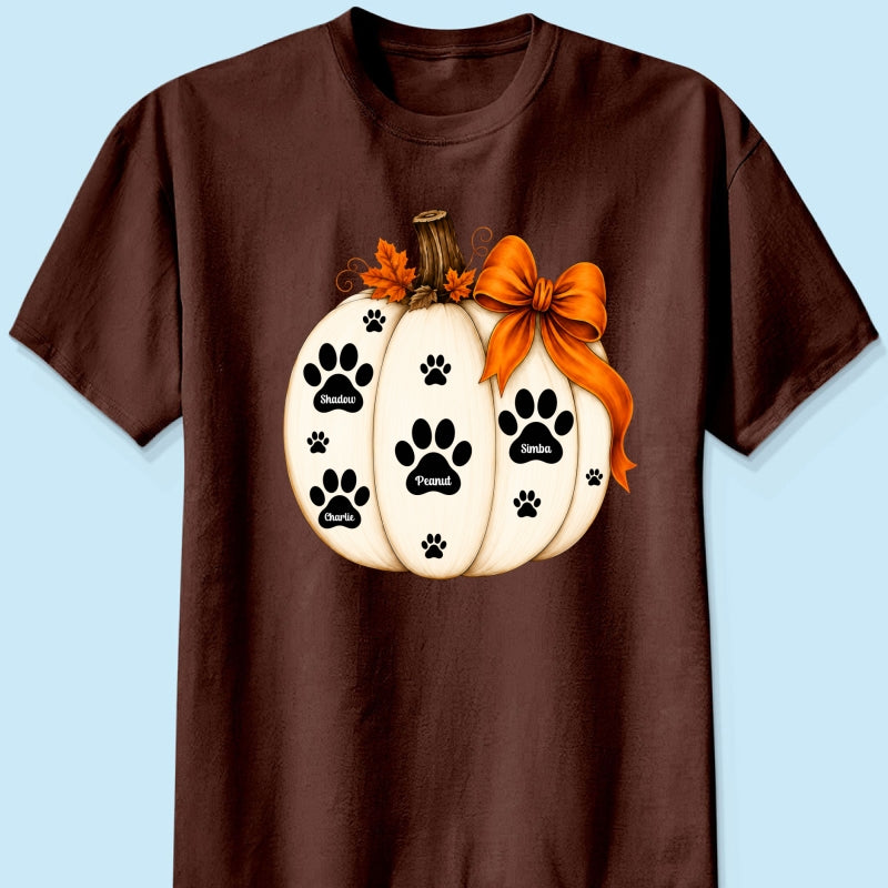 Pumpkin Paw Prints With Pet Names - Personalized Shirt - Cute Fall Gift For Dog Cat Lovers