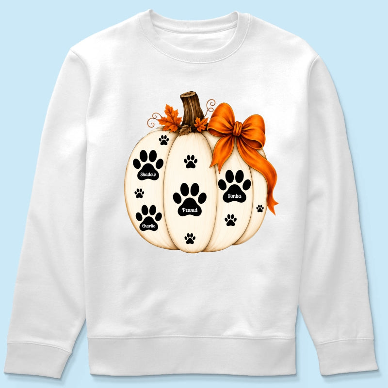 Pumpkin Paw Prints With Pet Names - Personalized Shirt - Cute Fall Gift For Dog Cat Lovers