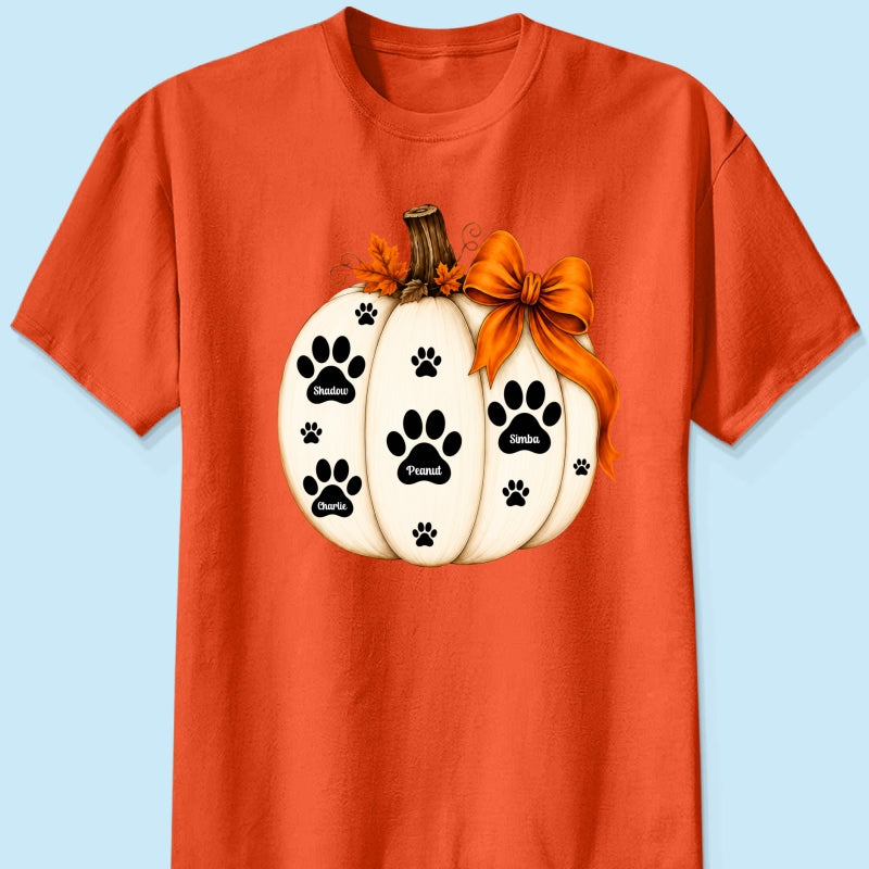 Pumpkin Paw Prints With Pet Names - Personalized Shirt - Cute Fall Gift For Dog Cat Lovers