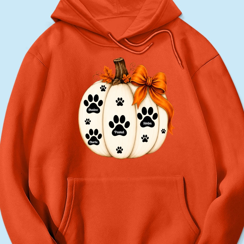 Pumpkin Paw Prints With Pet Names - Personalized Shirt - Cute Fall Gift For Dog Cat Lovers