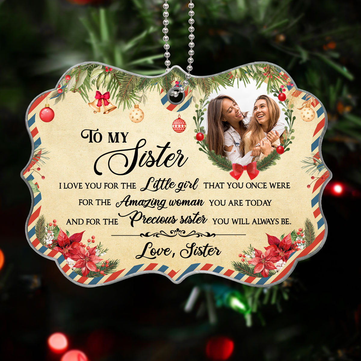 Letter To My Sister Personalized Christmas Ornament, Christmas Gift for Sisters