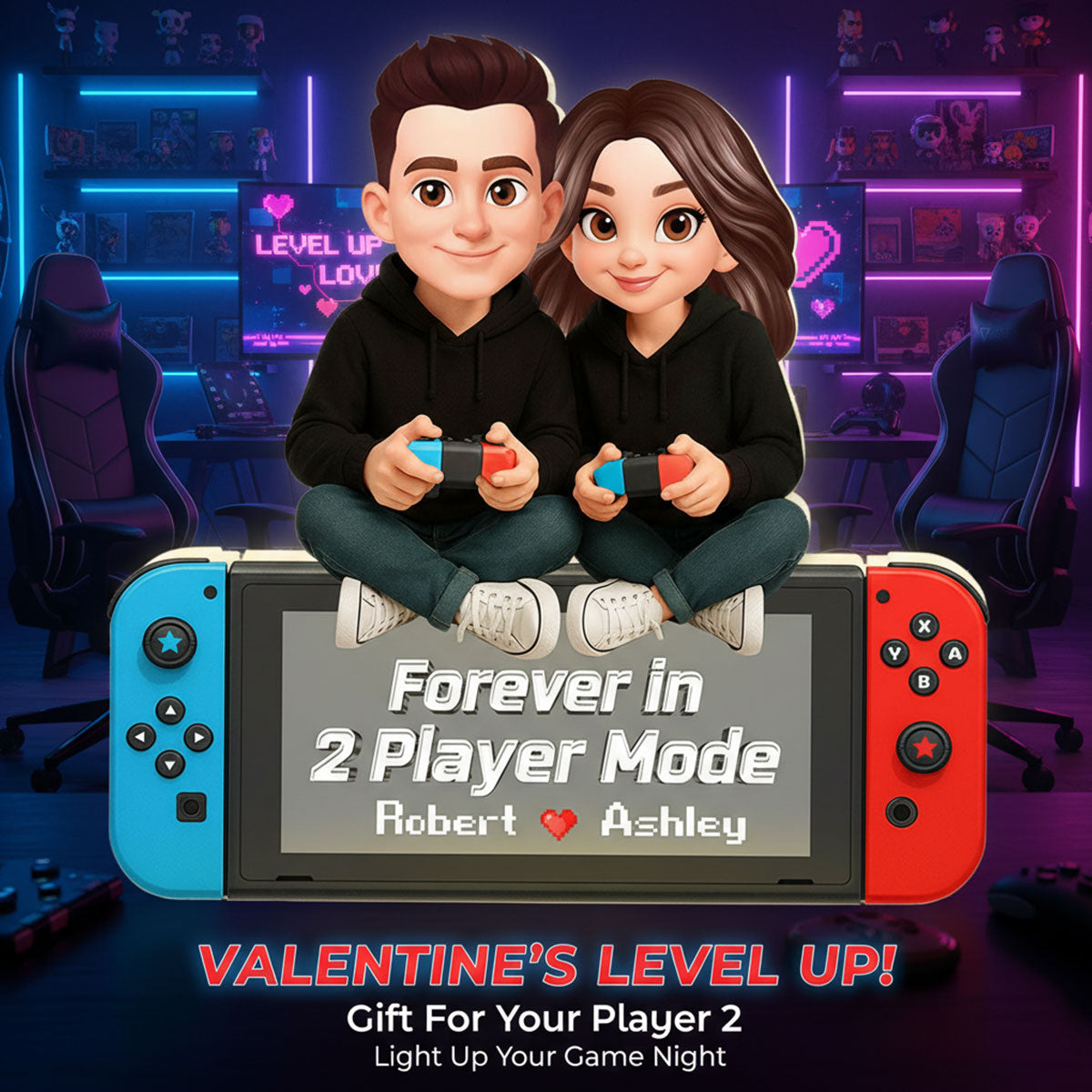 Forever In 2 Player Mode Gaming Couple - Personalized Light Box - Heartfelt Valentine, Anniversary Gift For Gamers, For Him, For Her