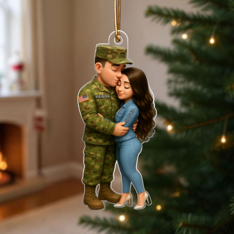 Army Hugging Couple - Personalized Acrylic Ornament - Perfect Christmas Gift For Couple, For Him, For Her