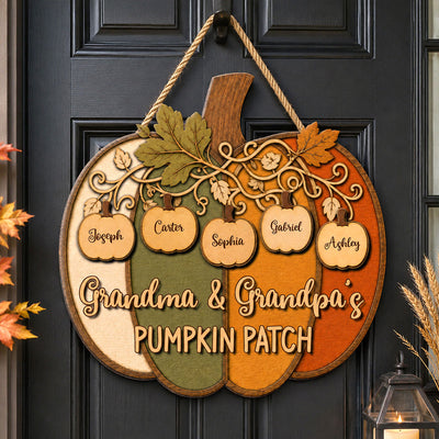 Grandma Grandpa Colorful Pumpkin 2D Flat - Personalized Wood Sign - Fall Season Decoration