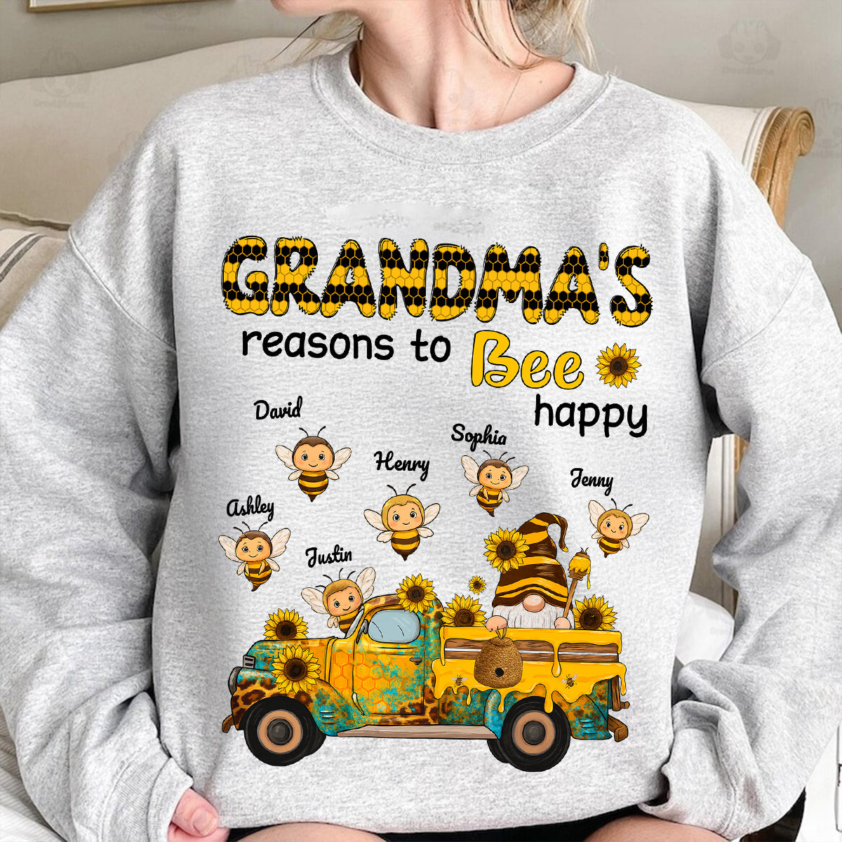 Gnome Grandma's Reasons to be Happy Personalized Sweatshirt, Cozy Fall Sweatshirt for Grandma