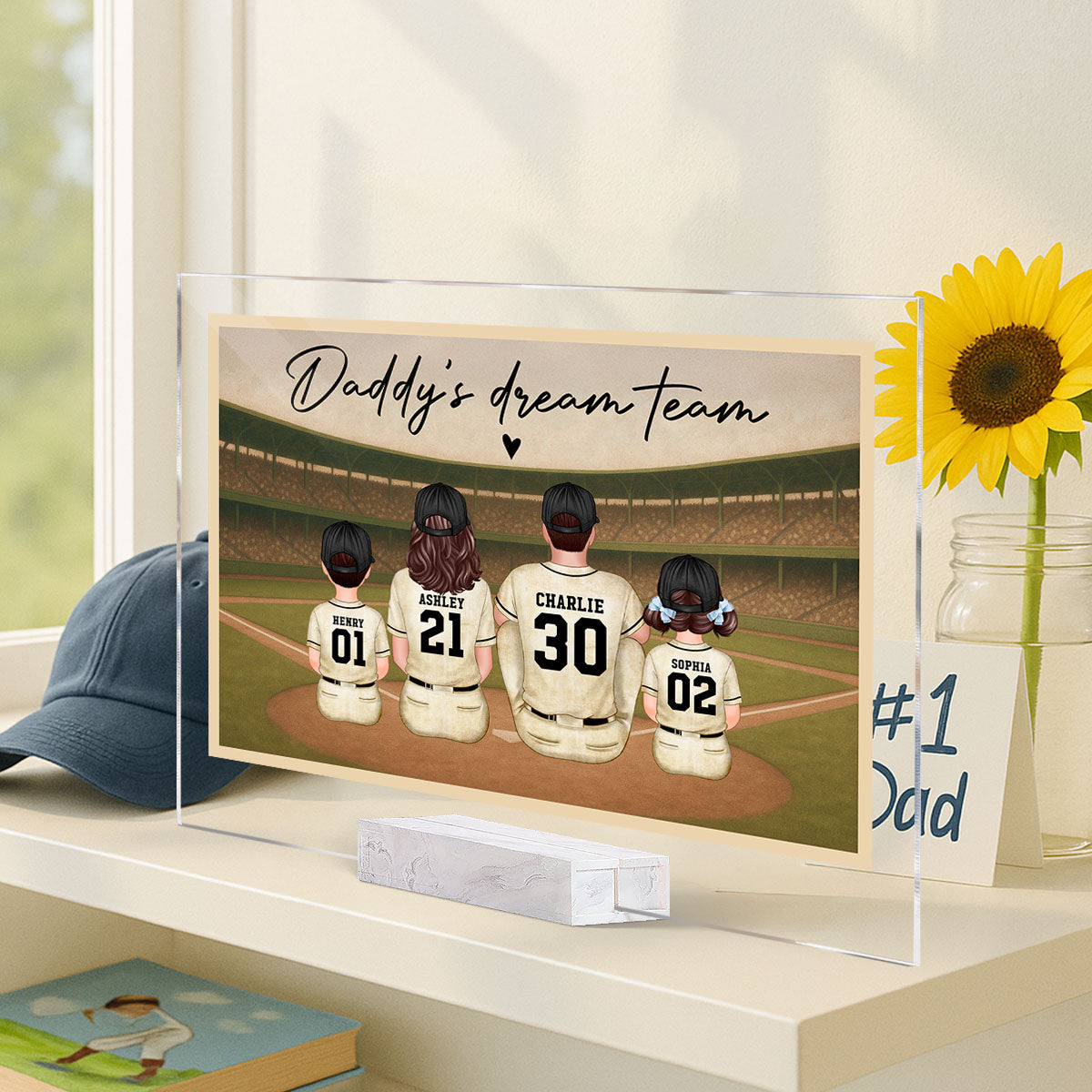 Retro Vintage Baseball Daddy's Dream Team Personalized Acrylic Plaque, Gift For Dad