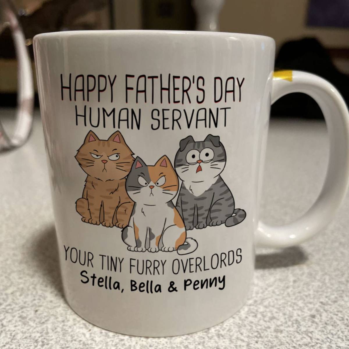 Happy Father‘s Day Human Servant - Personalized Mug - Gift For Cat Dad, Dad, Husband