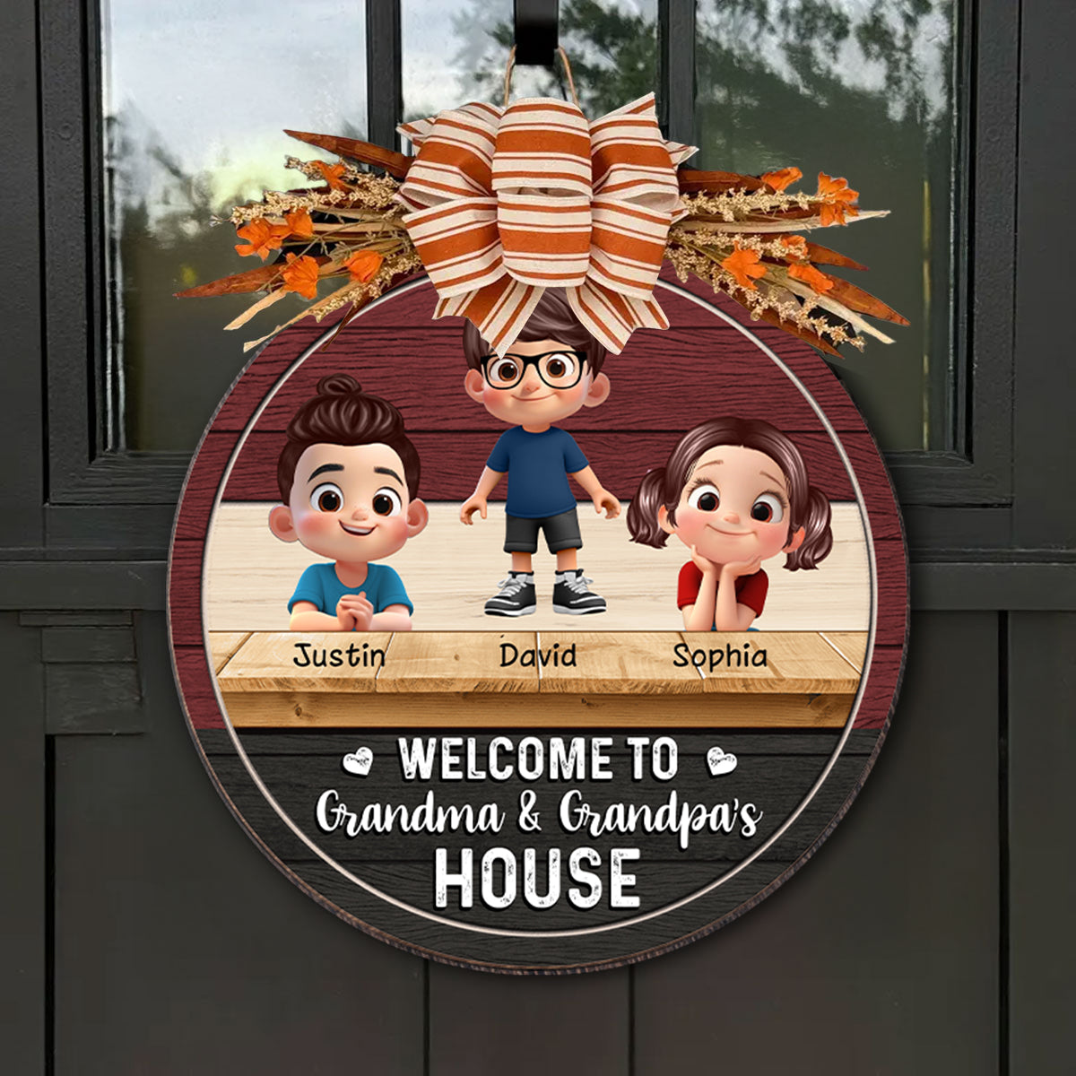 Welcome to Grandma & Grandpa's House Personalized Wooden Door Sign, Fall Decor for Grandparents
