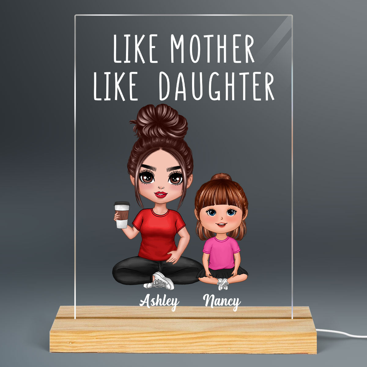 Like Mother Like Daughters Sons Doll Mom And Kids Sitting Personalized Rectangle Acrylic Plaque LED Night Light
