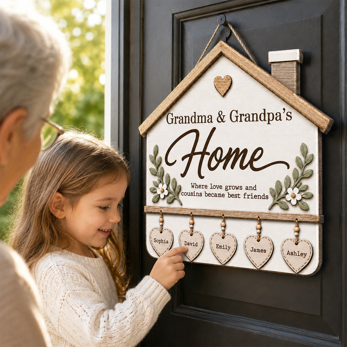 Grandma & Grandpa's House Where Love Grows 2D Flat Printed - Personalized Wooden Sign - Home Decor For Grandparents