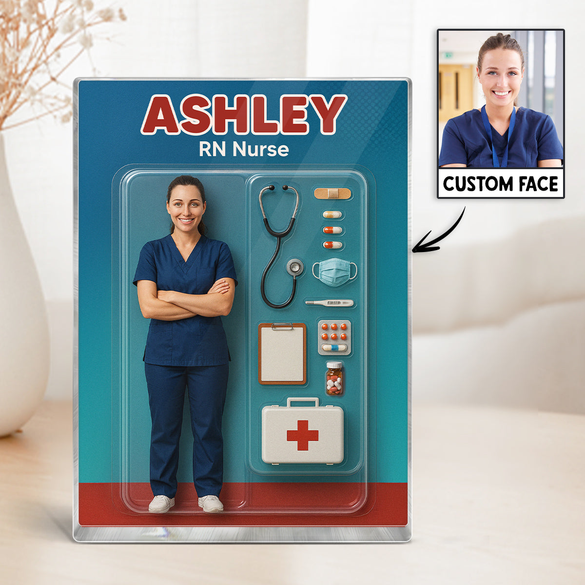 3D Effect Nurse Custom Figure Personalized Flat Rectangle Acrylic Block