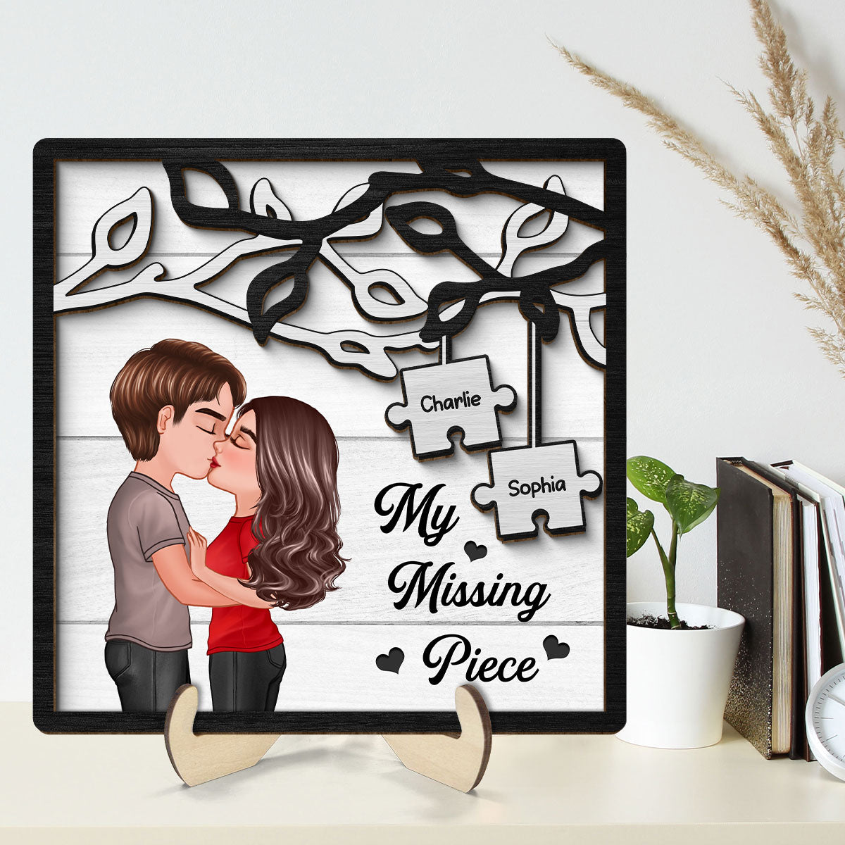 Couple Kissing Under Tree My Missing Piece Personalized 2-Layer Wooden Plaque